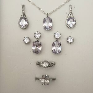 White Gold Plated Jewelry Set 2 Rings 3 Earring Sets